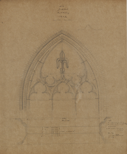 216908 Afbeelding van het ontwerp voor het middenvenster met tracering van het zuiderkoor in de Jacobikerk te Utrecht. ...